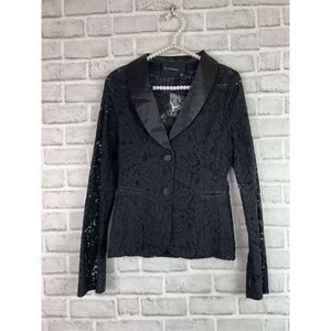 NWT Olivaceous Women's Black Sheer Fabric Tux Blazer  Size Small Sexy